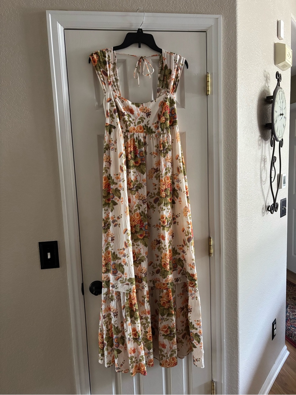 Anthropologie Floral Cream Maxi Dress with Orange & Olive Accents
